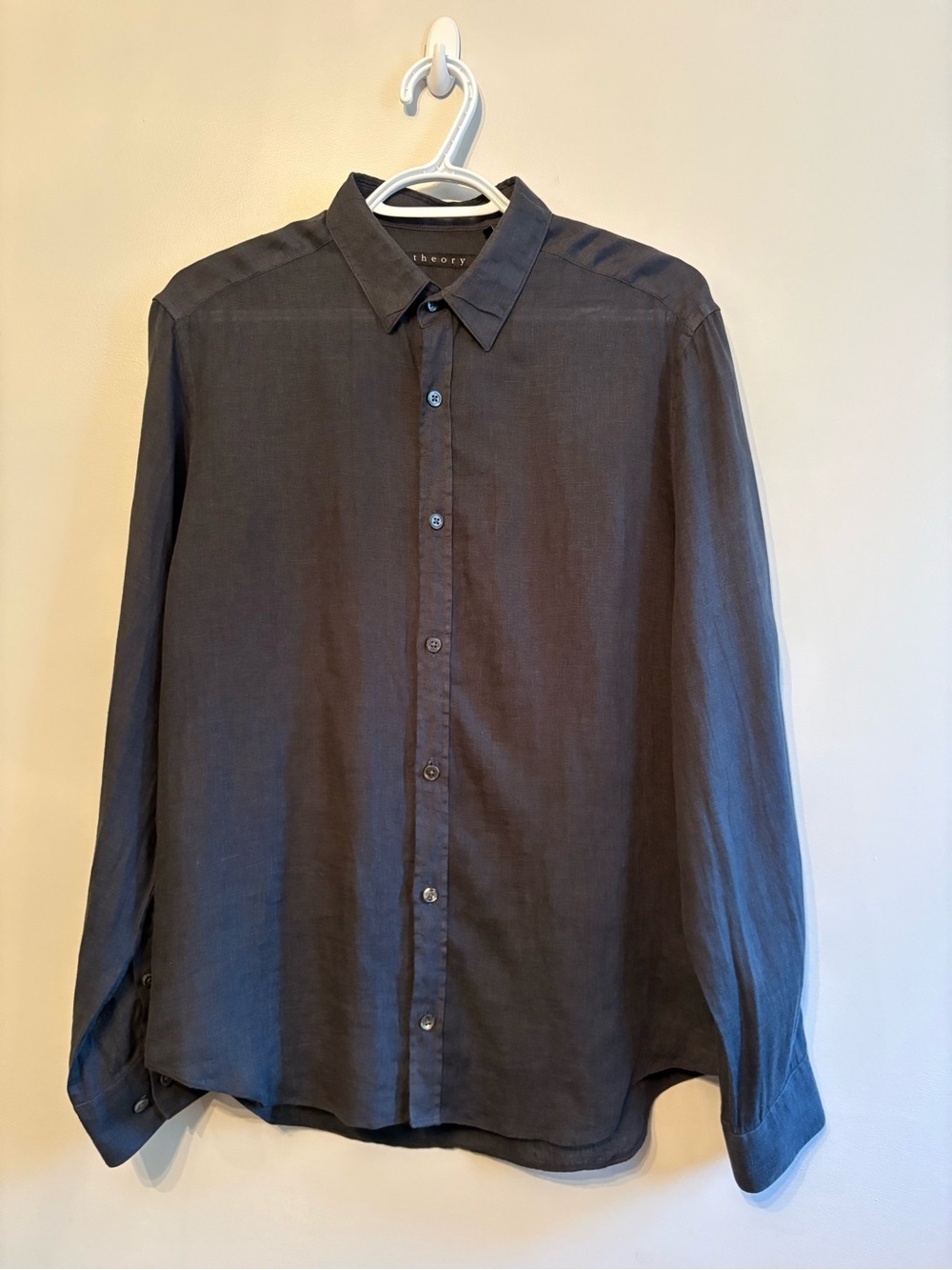 Theory linen blouse button front charcoal 100% Linen